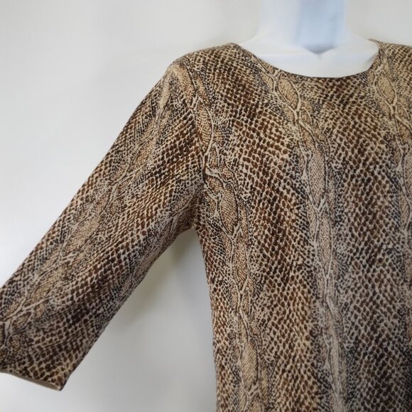 August Silk Brown and Black Print 100% Silk Stretch Knit Top Size M - Picture 3 of 9